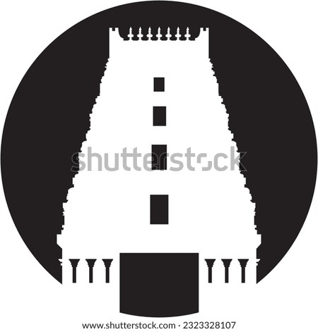 Gopuram Hindu Temple Icon and Logo Vector Illustration kovil and koil in chennai, tamil nadu black and white background