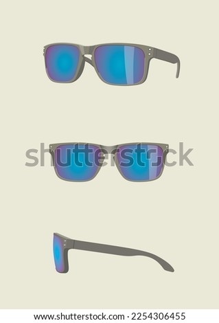 Fashion urban sport-styled mirror chrome full-frame sunglasses. Perspective, front and side view.