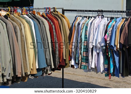 Second hand worn clothes sold on flea market