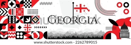 Georgia independence day Banner with map, flag colors theme background and geometric abstract retro modern red and white design. illustration banner design template.