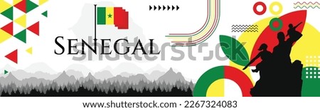 Senegal independence from France Banner with map, flag colors theme background and geometric abstract retro modern, red yellow and green design. illustration banner design template.