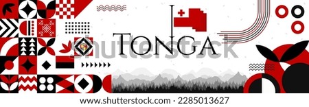 The Tonga Independence Day abstract banner design with flag and map. Flag color theme geometric pattern retro modern Illustration design. Red and Black color template.