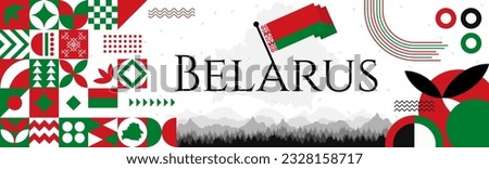 Belarus independence day abstract banner design with flag and map. Flag color theme geometric pattern retro modern Illustration design. Red and Green color template.