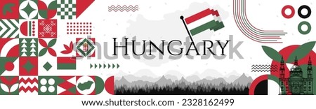 Hungary Independence Day abstract banner design with flag and map. Flag color theme geometric pattern retro modern Illustration design. Red and Green color template.