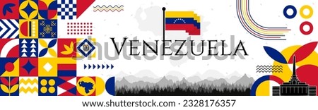 Venezuela independence day abstract banner design with flag and map. Flag color theme geometric pattern retro modern Illustration design. Blue flag color template.