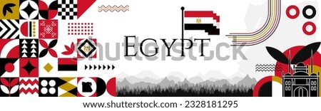  Egypt Revolution Day abstract banner design with flag and map. Flag color theme geometric pattern retro modern Illustration design. Red and Black flag color template.