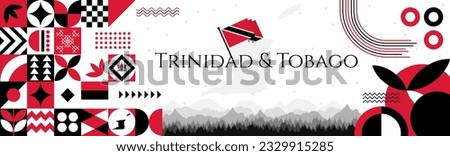 Trinidad and Tobago Independence Day abstract banner design with flag and map. Flag color theme geometric pattern retro modern Illustration design. Red and Blue flag color template.