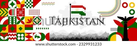 Tajikistan Independence Day abstract banner design with flag and map. Flag color theme geometric pattern retro modern Illustration design. Red and Green flag color template.