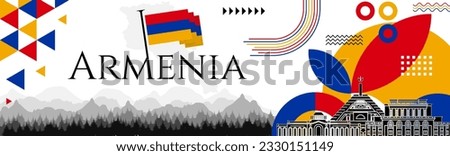 The Armenia Independence Day abstract banner design with flag and map. Flag color theme geometric pattern retro modern Illustration design. Red, blue and Yellow color template.