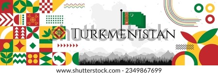 The Turkmenistan Independence Day abstract banner design with flag and map. Flag color theme geometric pattern retro modern Illustration design. Green, red and yellow color template.