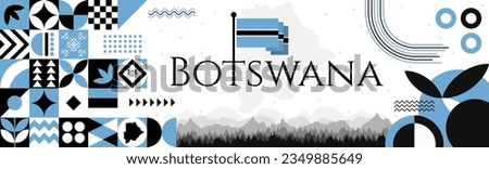 The Botswana Independence Day abstract banner design with flag and map. Flag color theme geometric pattern retro modern Illustration design. Sky blue and black color template.