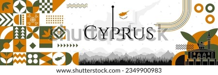 The Cyprus Independence Day abstract banner design with flag and map. Flag color theme geometric pattern retro modern Illustration design. Orange and Green color template.