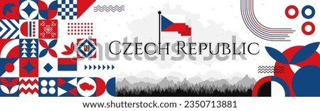 The Czech Republic Independence Day abstract banner design with flag and map. Flag color theme geometric pattern retro modern Illustration design. Blue and red color template.