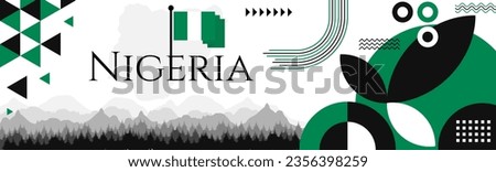 The Nigeria Independence Day abstract banner design with flag and map. Flag color theme geometric pattern retro modern Illustration design. Green color template.
