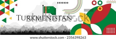 The Turkmenistan Independence Day abstract banner design with flag and map. Flag color theme geometric pattern retro modern Illustration design. Green, red and yellow color template.