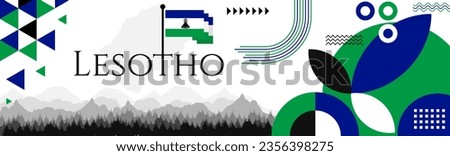 The Lesotho Independence Day abstract banner design with flag and map. Flag color theme geometric pattern retro modern Illustration design. Blue and green color template.
