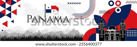 The Panama Independence Day abstract banner design with flag and map. Flag color theme geometric pattern retro modern Illustration design. Blue and red color template.
