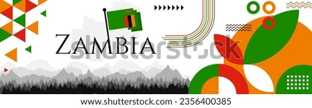 The Zambia Independence Day abstract banner design with flag and map. Flag color theme geometric pattern retro modern Illustration design. Green, orange and yellow color template.