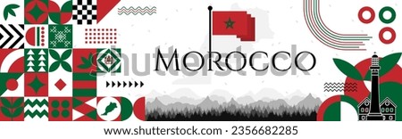 The Morocco Independence Day abstract banner design with flag and map. Flag color theme geometric pattern retro modern Illustration design. Red, green and black color template.