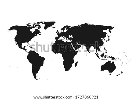 World map vector, isolated on white background. Flat Earth, map template for website pattern, annual report, infographics. Travel worldwide, map silhouette backdrop.