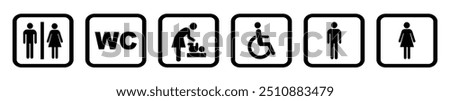 Toilet icons set, man and woman symbol, toilet signs, WC toilet signs, vector illustration.