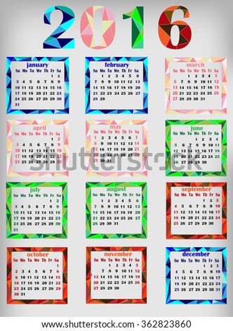 Calendar For 2016 Stock Vector Illustration 362823860 : Shutterstock