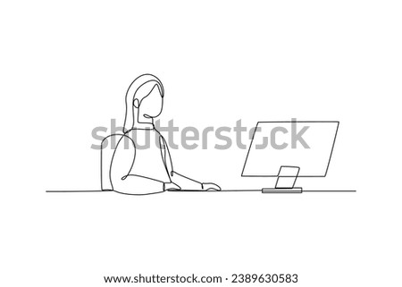 Young woman enyo at work. Variation of icon work activity. Work life balance minimalist concept. Simple line.