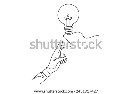 One continuous line drawing of illustration finger pointing to the light bulb. found a brilliant idea. Genius psychological logotype icon template concept. Modern single line draw graphic design vecto