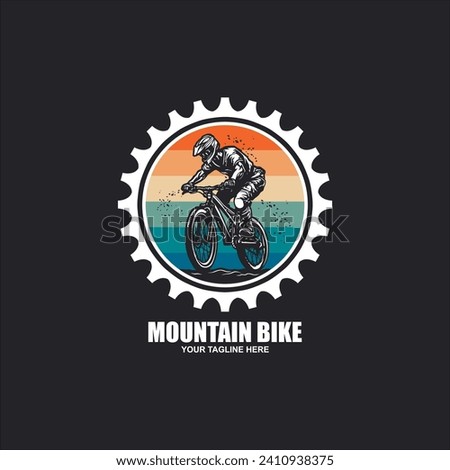 Mountain bike logo complete with illustration of a cyclist riding a bicycle with gusto