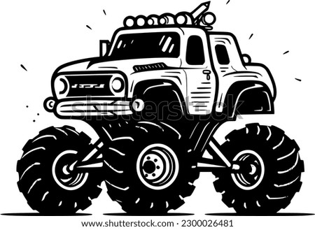 Monster Truck - Black and White Isolated Icon - Vector illustration