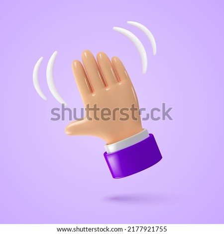 3d hand waving icon. Cartoon style hand gestures. Vector realistic illustration.