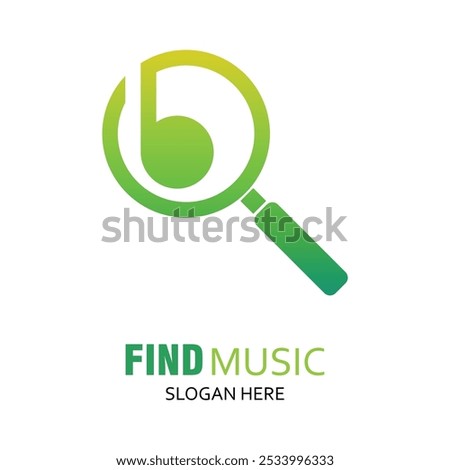 Find music logo design template. Musical icon with magnifying glass combination