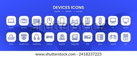 Devices icon collection with black filled line outline style. web, sign, collection, device, symbol, mobile, technology. Vector Illustration