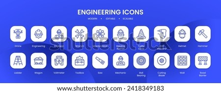 Engineering icon collection with black filled line outline style. engineering, industry, construction, outline, engineer, technology, sign. Vector Illustration