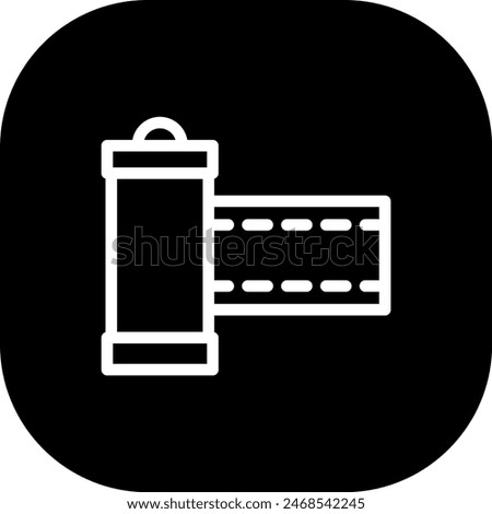 Camera roll cinema icon with black filled line outline style. camera, photography, film, retro, movie, cinema, filmstrip. Vector Illustration