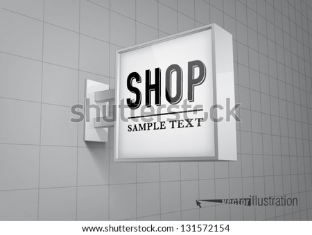 Blank, square shop sign hanging on a wall
