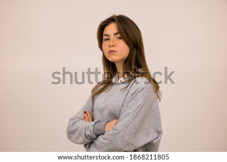 Girl student beautiful emotion surprise resentment sadness close-up white background Photo stock © 