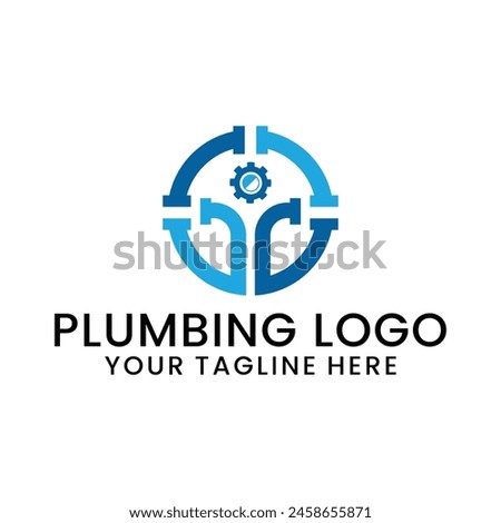 plumbing logo, emblem, creative symbol, vector icon with blue and modern shades