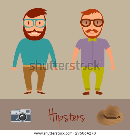 Hipsters character design. Two hipster style young mens. Vector illustration