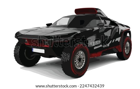 RC car toy sport modify race rally jump action art off road 4wd 4x4 logo big tyres wheels sign symbol style emblem racing iconic isolated black white background design graphic icon vector template