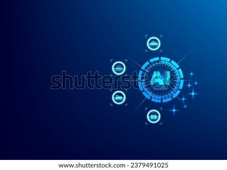 AI security technology protect data, cloud network. Concept of internet privacy or cyber protection on the blue background. banner elements, data encryption, verification, software. Cloud network