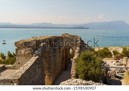 Scenic view of ruins of the archaeological site of Grotte di Catullo (English: Grottoes of Catullo) Stok fotoğraf © 