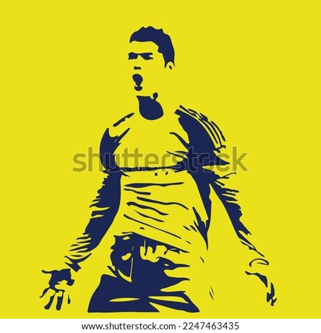 art sport goal score winner style expression great human silhouette yellow blue isolated retro line print t shirt person best player graphic design club team siuuu emotion vector template