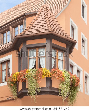Bay window on a vintage building in German Rothenburg ob der Tauber
