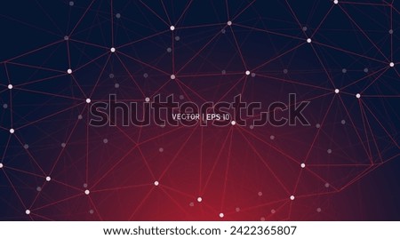 Abstract connected dots and lines on a red background. Science, Hitech, molecular, futuristic technology, digital technology concept. Suitable for banner, backdrop, presentation, trading