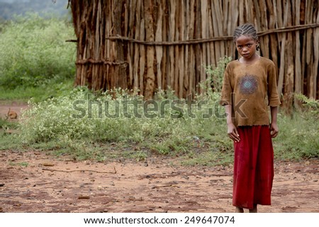 SOUTH OMO - ETHIOPIA - NOVEMBER 26, 2011: Portrait of the unidentified girl from Ethiopia, in November 26, 2011 in Omo Rift Valley, Ethiopia.