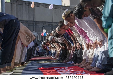 Madrid, Spain - September 10, 2010 : Muslims celebrating Eid al-Fitr which marks the end of the month of Ramadan, in Madrid, Spain.