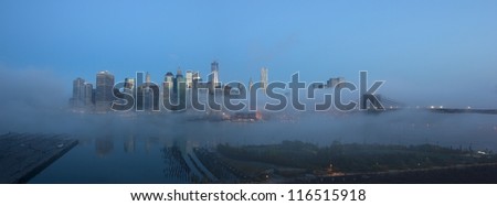 Panorama of Manhattan skyline in fog