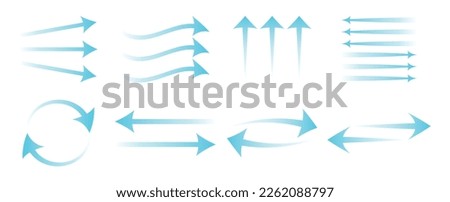 Air flow set. Blue arrows showing air. Vector illustration