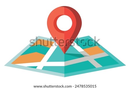 Red pin location marker on folded city map. Vector illustration